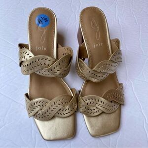 NEW Joie Society Gold Slide Block Heel Square Toe Braided Sandals 6.5